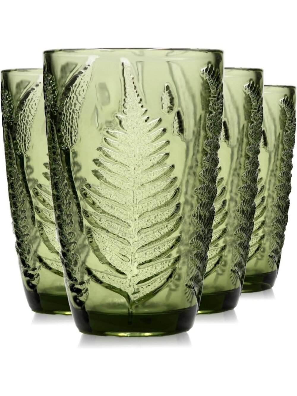 Vintage Fern Green Drinking Glasses Set of 4 | 12 oz Eco-Friendly Glass Cups